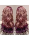 ピンクベージュ×パープル×裾カラー