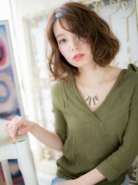 ブルー(BLUE) *CUORE水戸*…ランダムパーマフレンチカーリー抜け感小顔ボブb