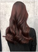 チェリーレッド韓国ヘアレイヤーカット美髪オフィスヘア