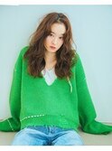 かきあげセンターパートコテ巻きリラックスウェーブ［おもろまち