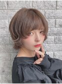 ミニウルフ/くすみブルー/流れるレイヤー/インナーハイライト