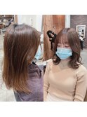 韓国ヘア、外ハネくびれミディアム、寒色ベージュ☆五反田美容室