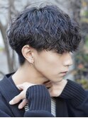 波巻きパーマメンズマッシュツイストスパイラルパーマフェード