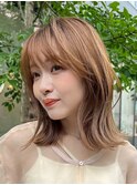 切りっぱなしボブエアリーロング美髪ピンクブラウン