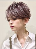 刈り上げクールショート/ラベンダーグレージュ/モードくせ毛多毛