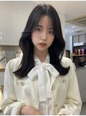 小顔くびれヘア＊韓国巻きで大人可愛い黒髪外ハネミディアム
