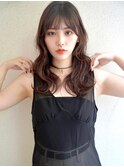 【buZon ブゾン】ロングウェーブ×斜めバング/グレージュカラー