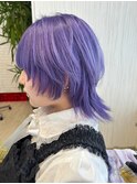 大人可愛いダブルカラーパープルブラックミニウルフ丸みショート