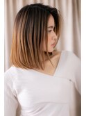 □カーキベージュハイライトかきあげボブ405戸頭20代30代40代