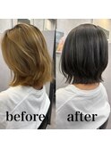 レイヤーボブ×グレージュくびれヘア/アプリコットオレンジ/町田