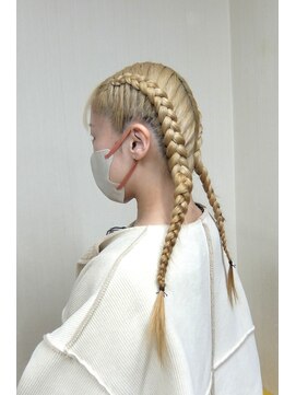 ダンスヘア地毛ボクサーブレイズツインテール★学生キッズ