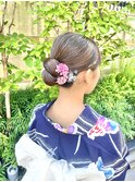 浴衣 着物 ヘアセット タイトヘア シニヨン &nbsp;金箔 ツヤ感メイク