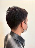 アップバングセンターパートバーバースタイル髪型メンズ