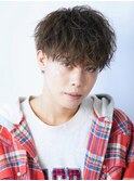 ツイストスパイラルパーマツーブロック前下がりマッシュ