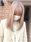 ダブルカラーピンクベージュベージュカラーケアブリーチレイヤー