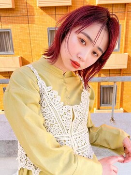 テトヘアー(teto hair) ピンクボブピンクカラー ワンレン 切りっぱなしボブ