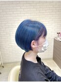 丸み耳掛けショート、ブルー、紫