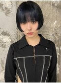 ブルー×ぱっつんショートボブ