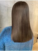アッシュカーキ　髪質改善ストレート　ダークブラウン　ロング