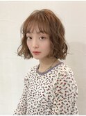 〒ミディアムパーマデジタルパーマボブパーマチェリーブラウン