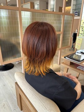 アドラーブル 長岡リップス旭岡店(adorable) インナーオレンジイエローカラー☆ウルフカット20代30代