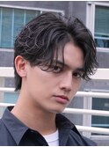 原宿フェザーパーマニュアンスメンズパーマラウンドマッシュ30代