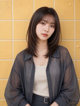 ヘアーサロン 6(hair salon) シースルーバング×レイヤーストレートミディアム／ダークASH