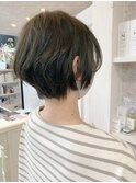 福山市美容室Caary人気 ひし形ショートボブ ミントグレージュ