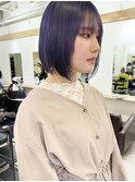 ミニボブ＿ブラントカット＿切りっぱなしボブ＿ネイビーブルー