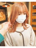 #くびれヘア#ミディアム#ピンクカラー＃巻き髪