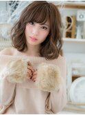 斜めバングココアブラウン小顔くせ毛風パーマ20代30代40代