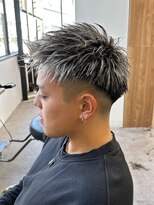 エルマーク 梅田(L-MARK) ハイライトツイストパーマアップバング短髪メッシュ