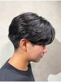 メンズセンターパートニュアンスパーマ毛流れメンズパーマ刈上げ