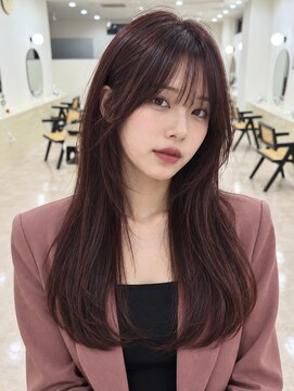 モト 船橋(moto) 韓国アイドル艶髪ロングチェリーコーラ顔周りレイヤーカット船橋
