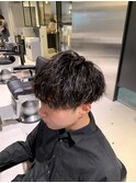 メンズナチュラルパーマショート束感グレージュF