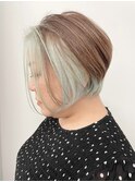 O-TETE 水色カラーラウンドカラーショートスタイル