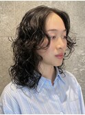 海外風レイヤーロングミディアムハッシュカットデシタルパーマ