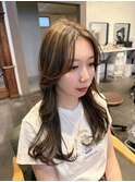 大人美人艶カラーベージュ小顔カット透明感レイヤーロング