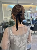 シニヨン/ゆるふわヘア/ベロアリボン/お呼ばれヘア/結婚式