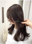 マロンブラウン　ローレイヤー　くびれ巻き　透明感カラー