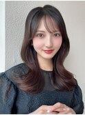 シャギーレイヤーロング韓国ワンホンヘアシースルーぱっつん前髪