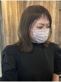 大人ヌードベージュカラー ハイライトデザイン 抜け感バング