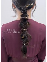 ★結婚式三つ編み編み込み編みおろしポニーテール表参道