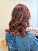 【ブリーチなしダブルカラー】ローズブラウン/ウェーブミディ