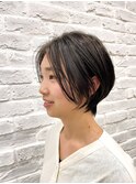 センターパートショートボブ長め前髪前下がりショート恵比寿