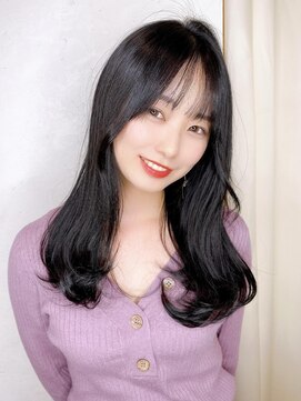 ニーフ 恵比寿(neaf) 黒髪グレーベージュレイヤーロング前髪パーマ 滝口和城