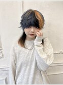 ブルーデザインカラーセミロングウルフ【広島/本通】