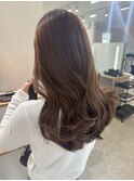 桑名ロングレイヤーカットロングヘアピンクブラウンカラー韓国