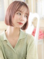 大波純一美容室パーティハン&nbsp;ブリーチピンクベージュ切りっぱなしショートボブa小山10代20代