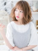 斜めバングインナーハイライトくせ毛風ミディc5越谷20代30代40代